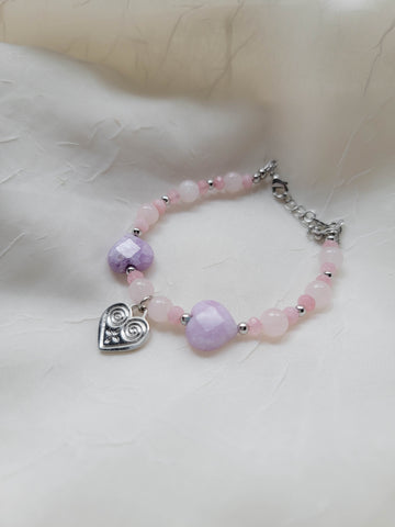 Lavender Pink/Silver Heart Bracelet