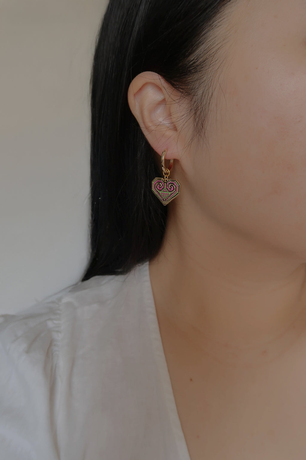 Paj Ntaub Heart Hoops