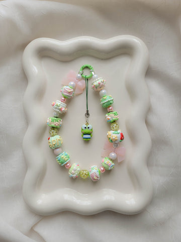 Chunky Green Keroppi Wristlet + Phone Charm