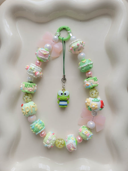 Chunky Green Keroppi Wristlet + Phone Charm