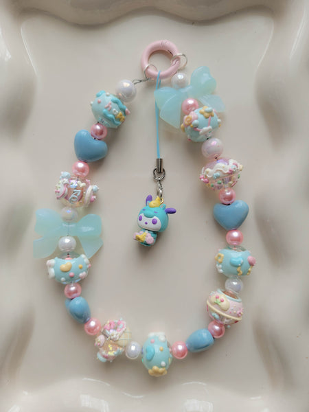 Chunky Blue/Pink Pochacco Wristlet + Phone Charm