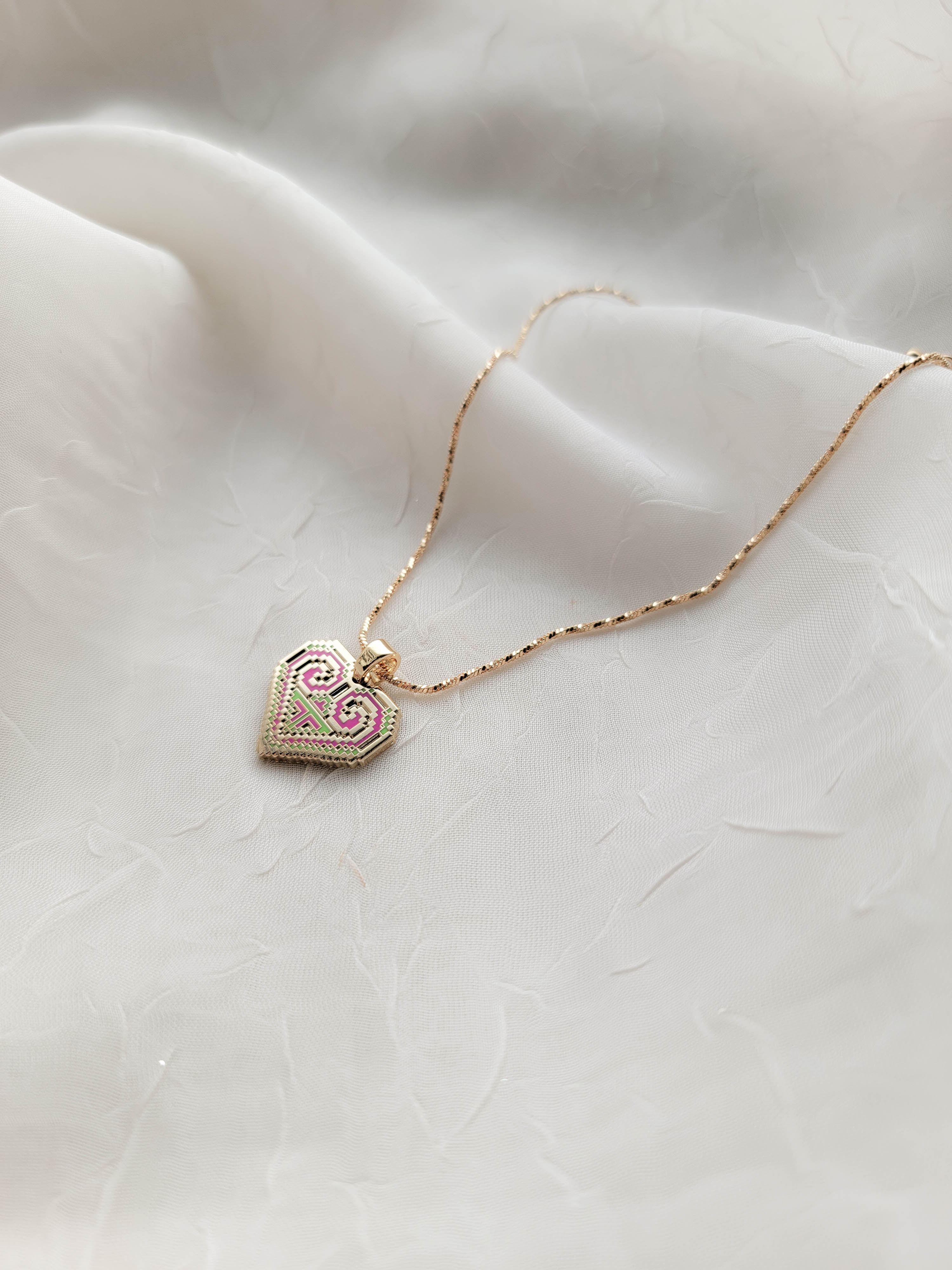 Paj Ntaub Heart Necklace