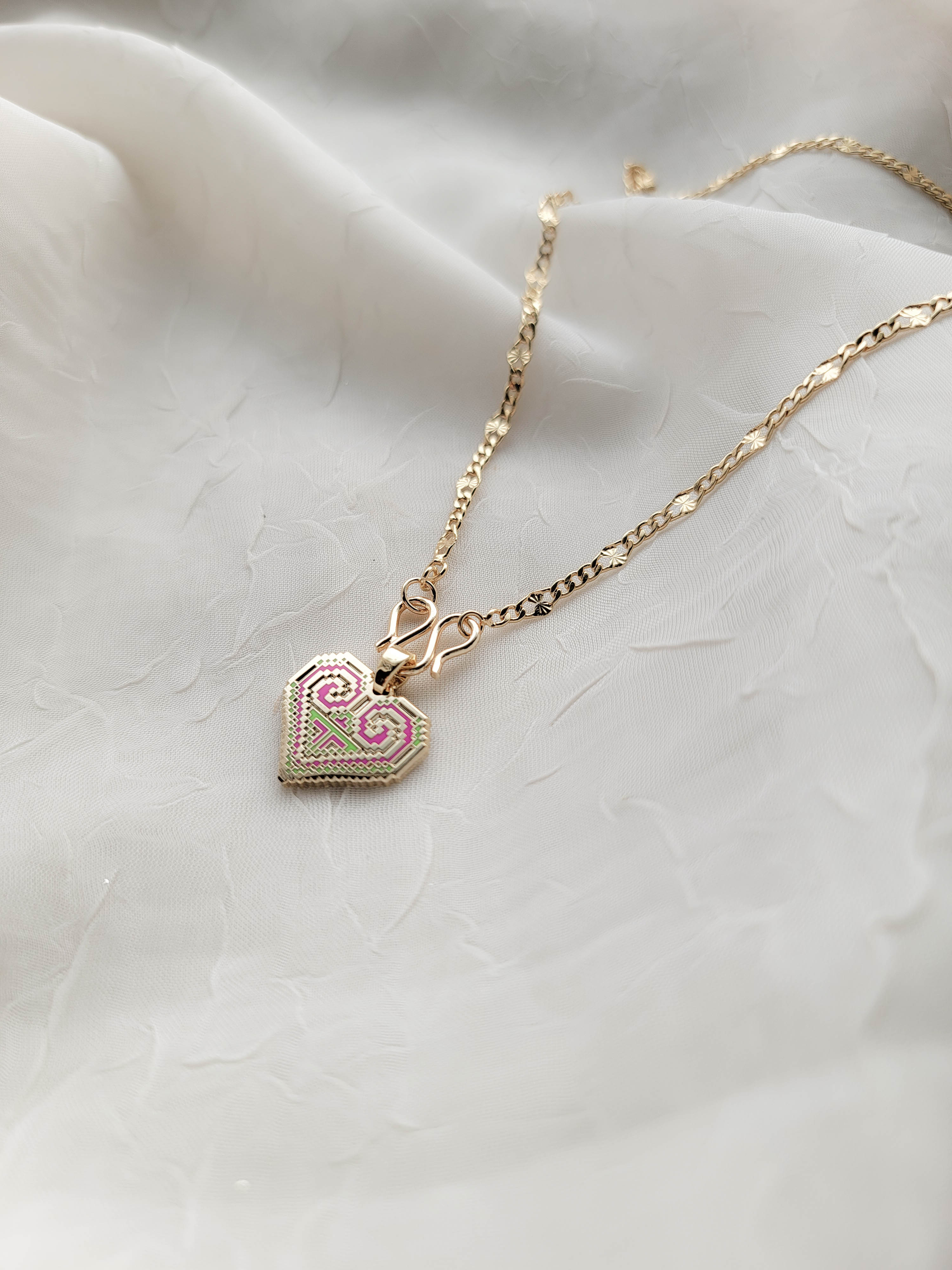 Paj Ntaub Heart Necklace