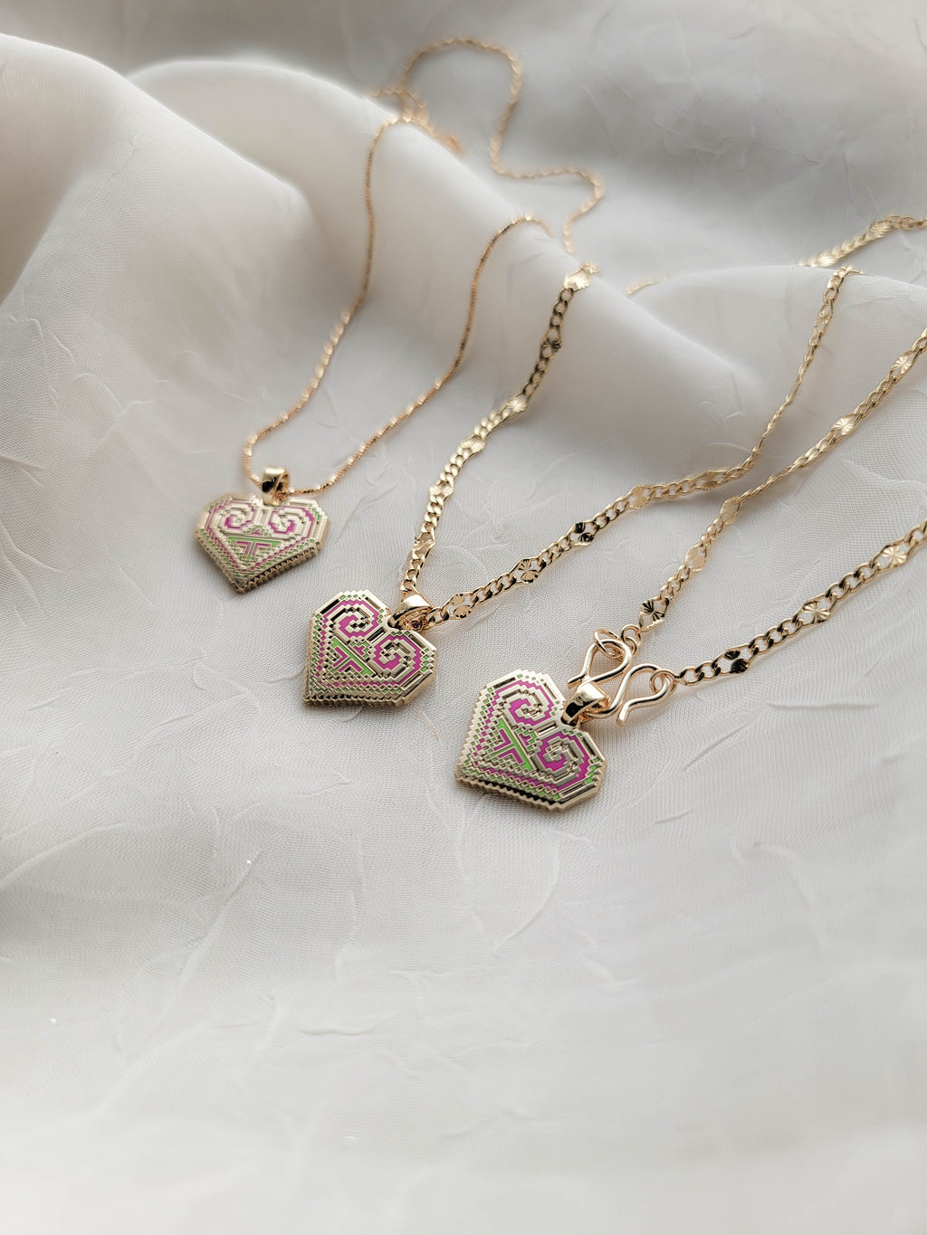 Paj Ntaub Heart Necklace