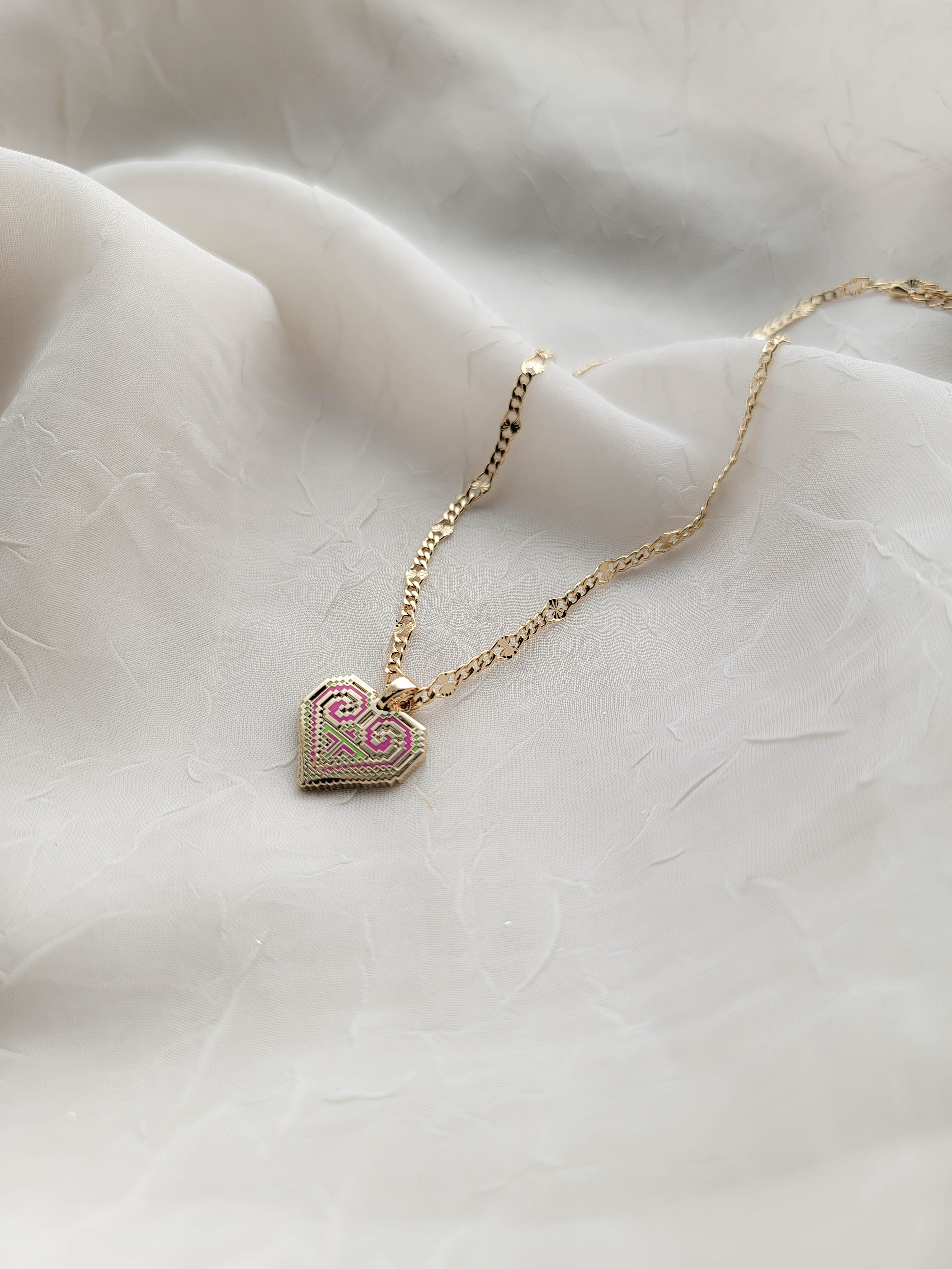 Paj Ntaub Heart Necklace