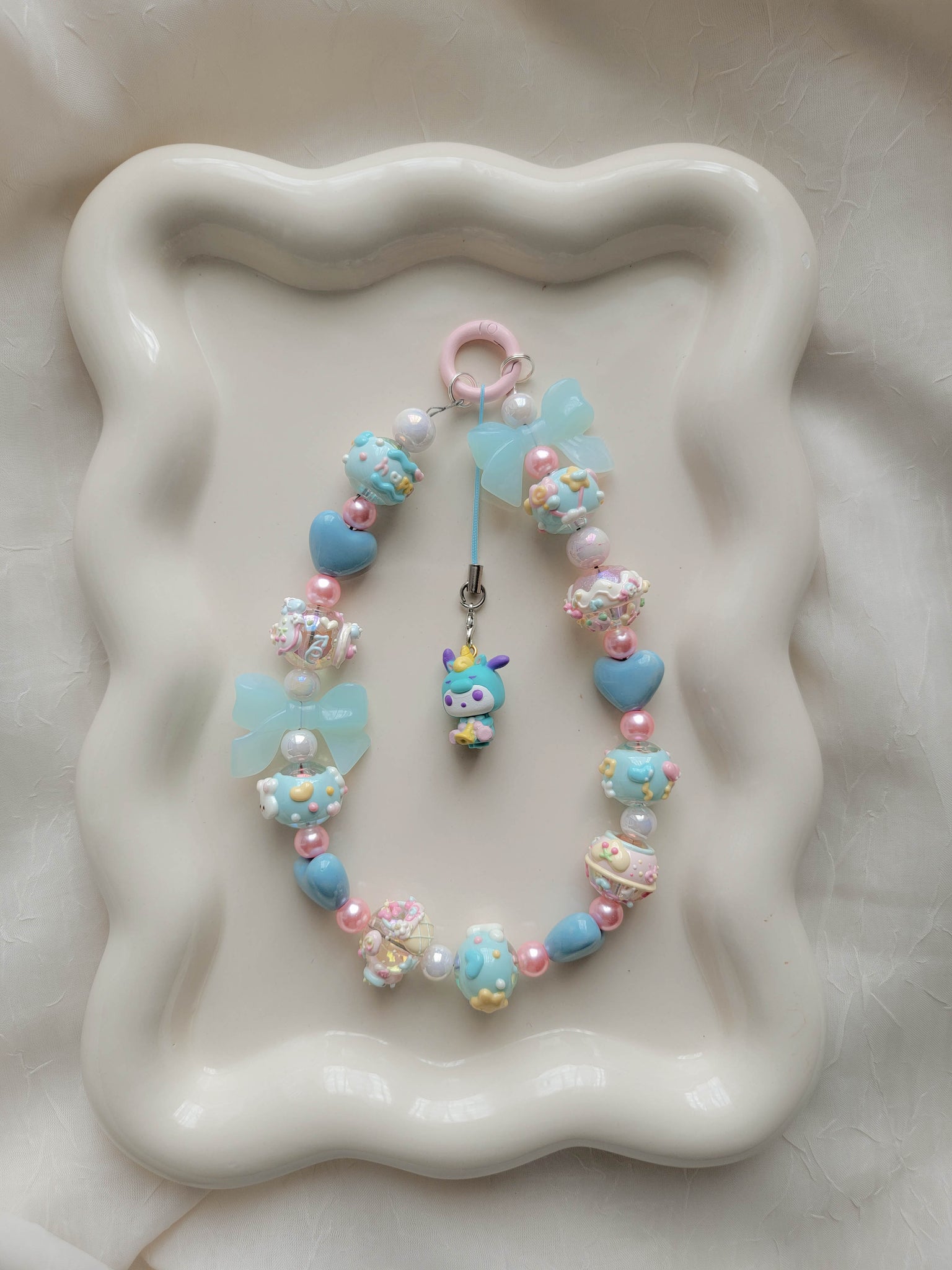 Chunky Blue/Pink Pochacco Wristlet + Phone Charm