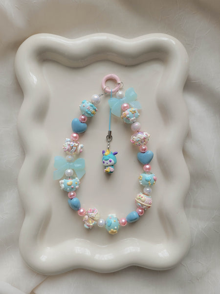 Chunky Blue/Pink Pochacco Wristlet + Phone Charm