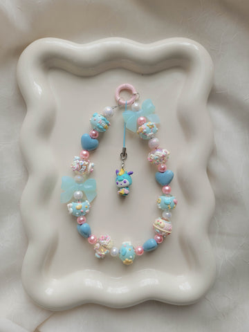 Chunky Blue/Pink Pochacco Wristlet + Phone Charm