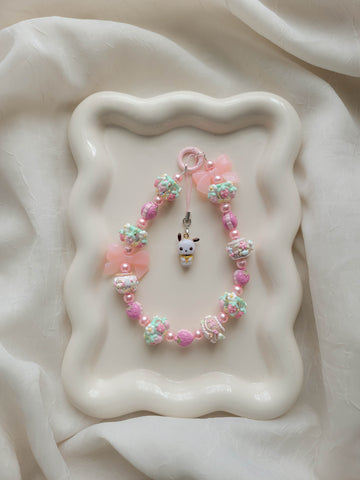 Chunky Pink Pochacco Wristlet + Phone Charm