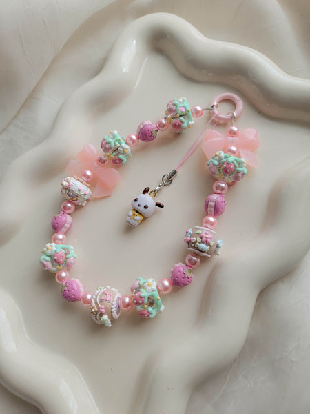 Chunky Pink Pochacco Wristlet + Phone Charm