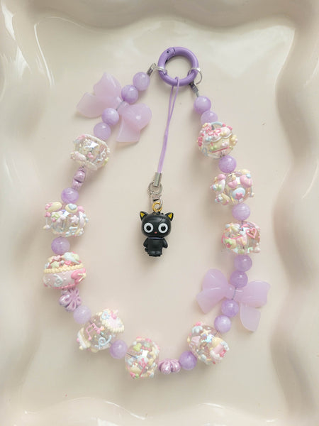 Chunky Purple Chococat Wristlet + Phone Charm