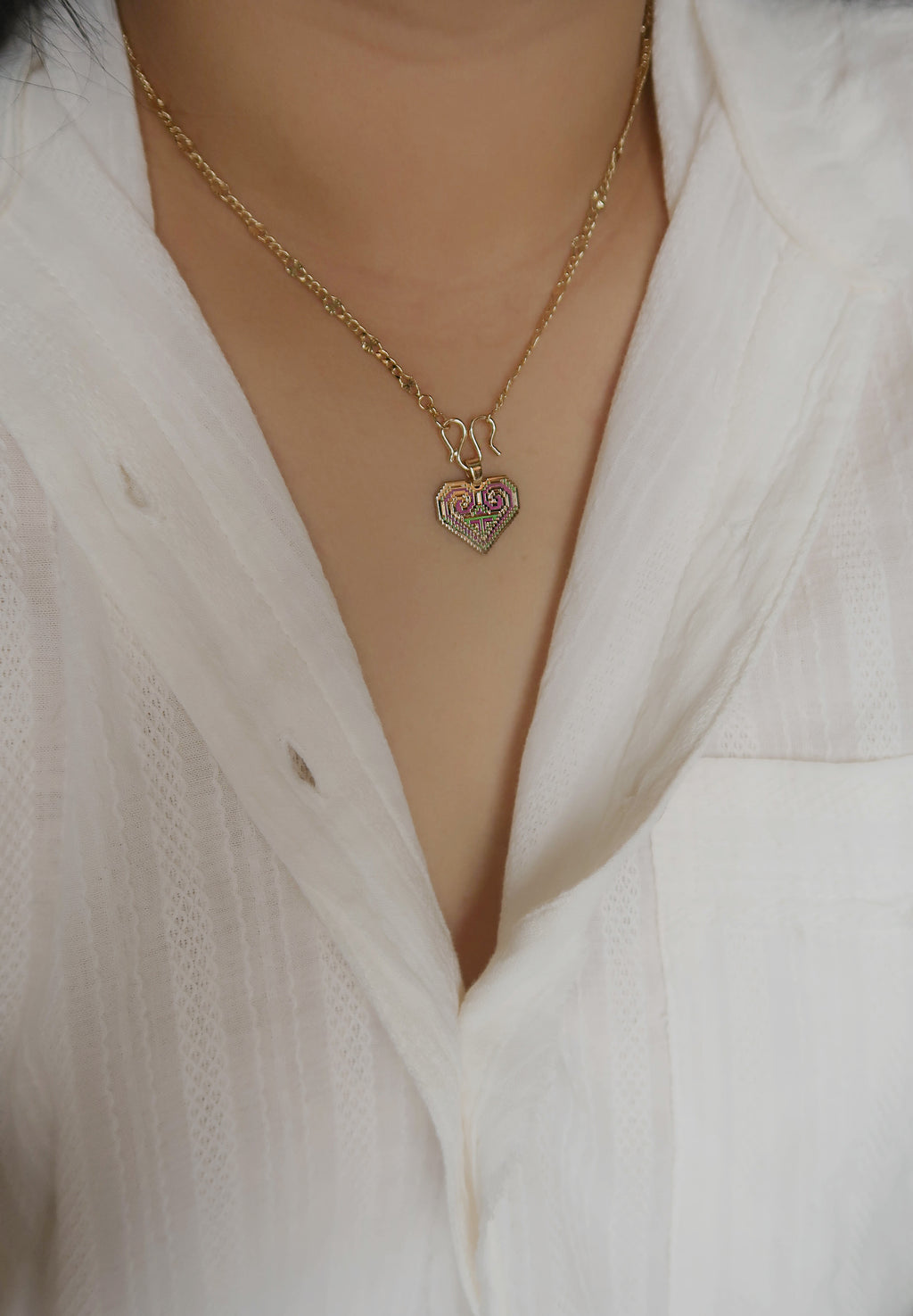 Paj Ntaub Heart Necklace