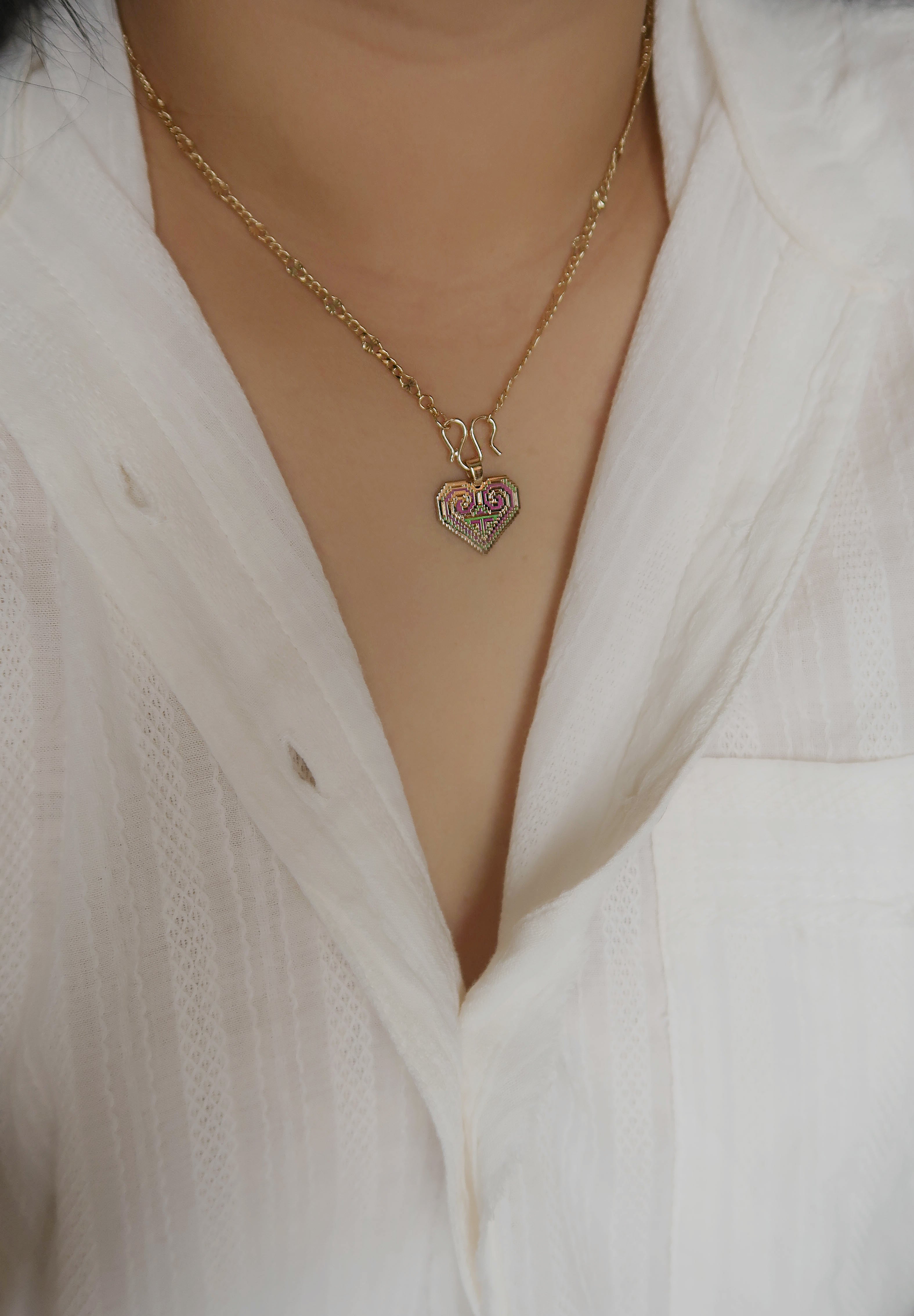 Paj Ntaub Heart Necklace