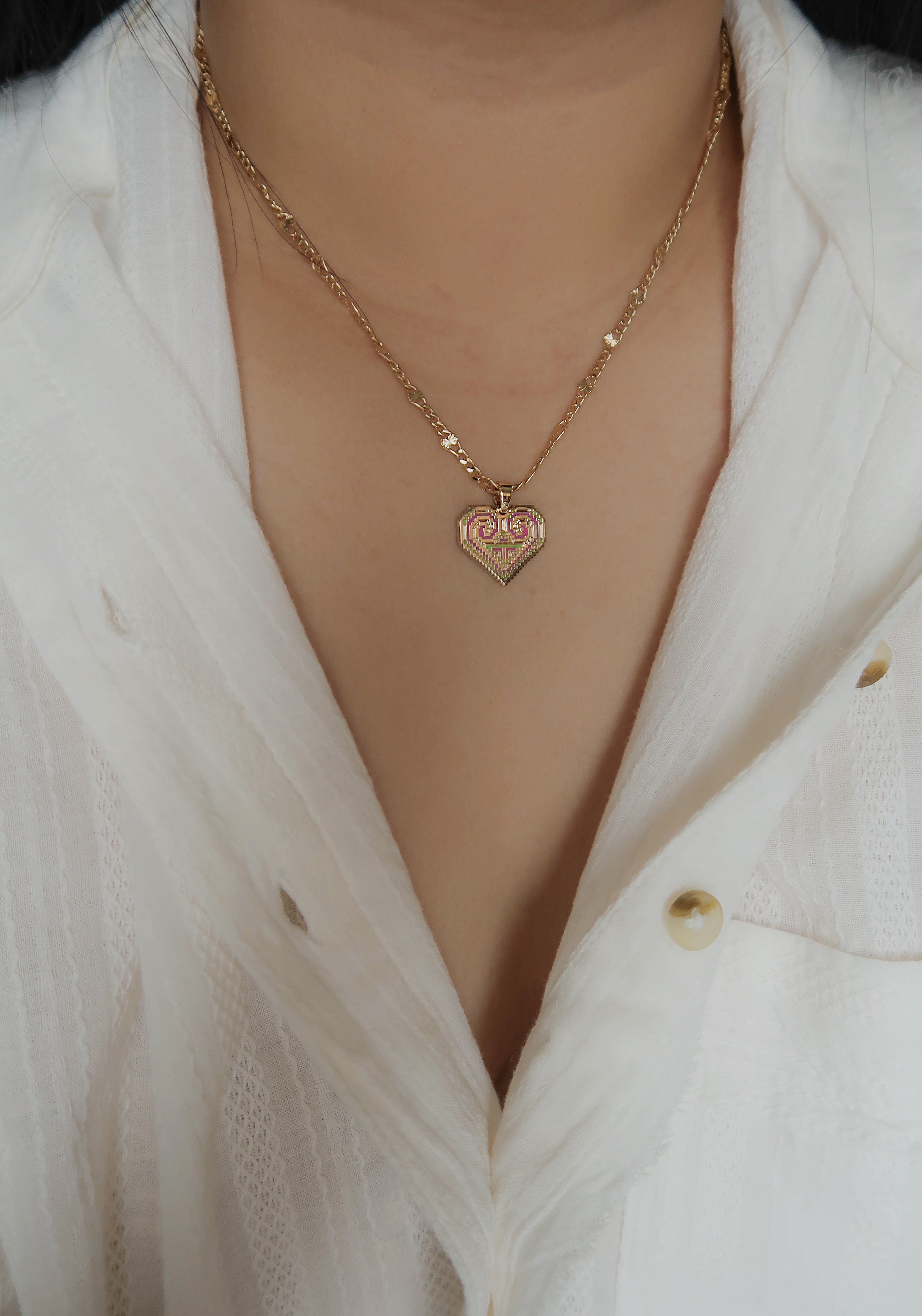 Paj Ntaub Heart Necklace