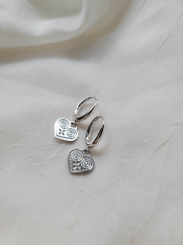 Hmong Heart Silver Huggies