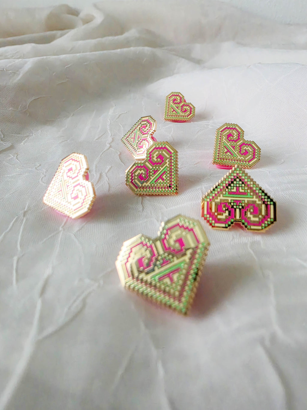 Paj Ntaub Heart Enamel Pin