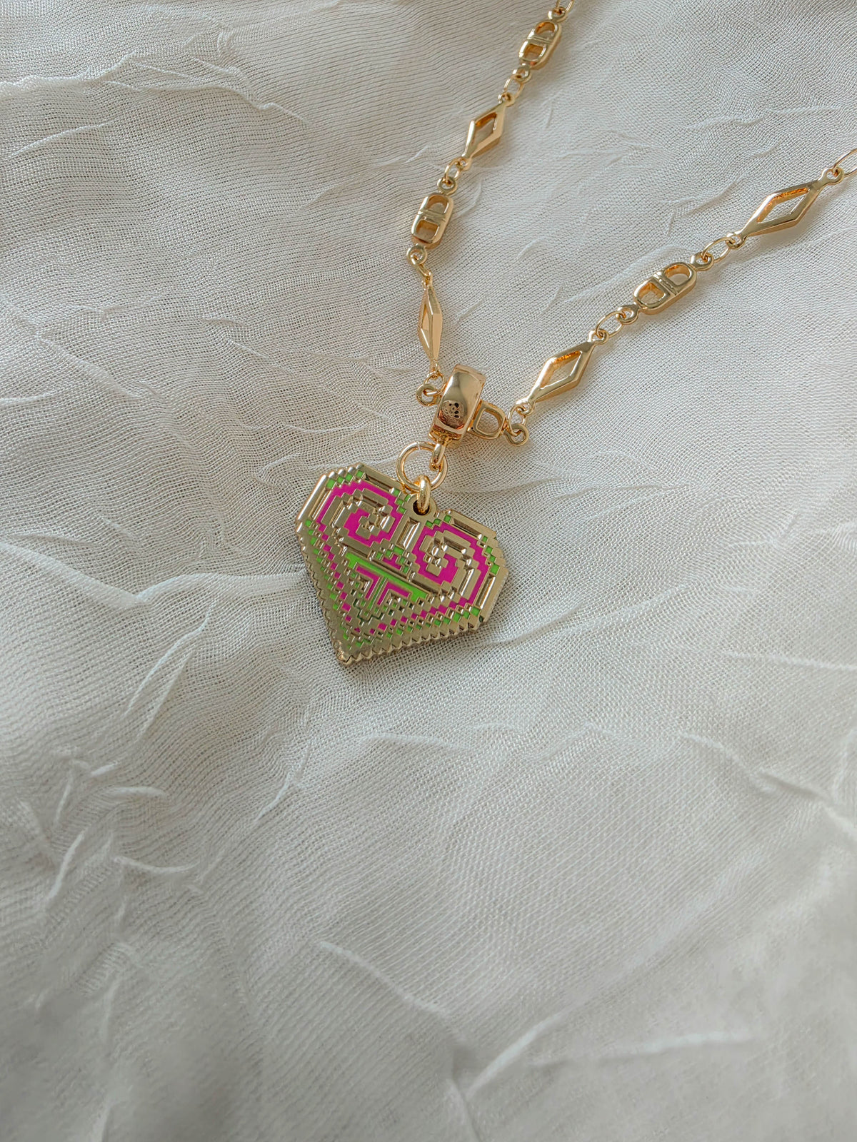 Paj Ntaub Heart Necklace