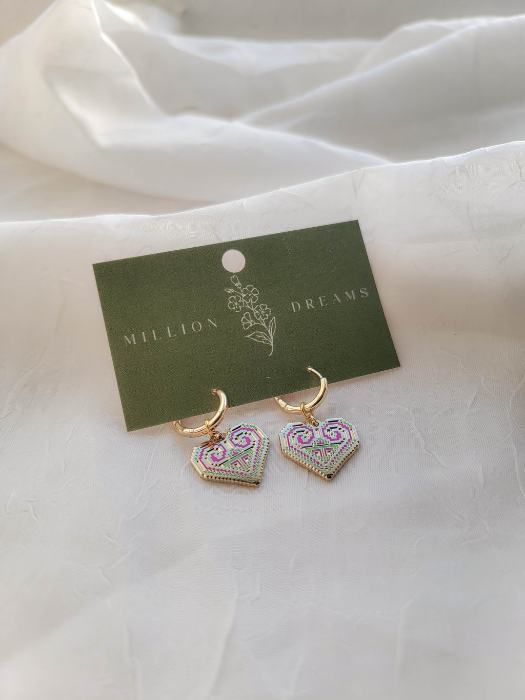 Paj Ntaub Heart Hoops