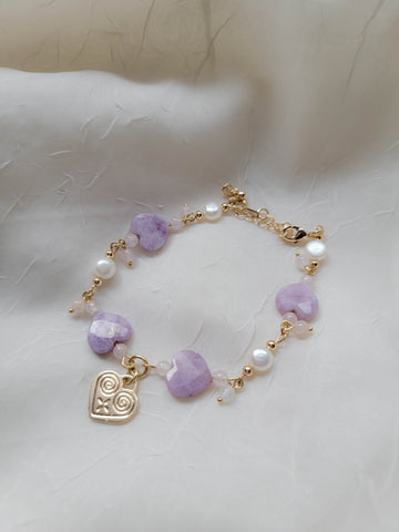 Lavender Pearl Heart Bracelet