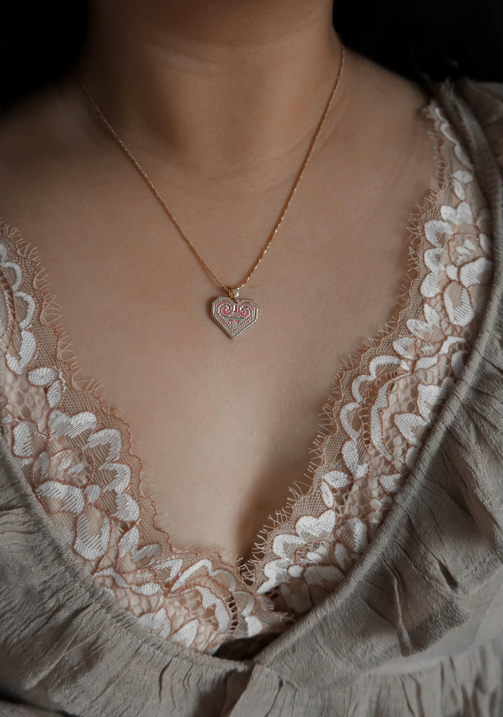 Paj Ntaub Heart Necklace