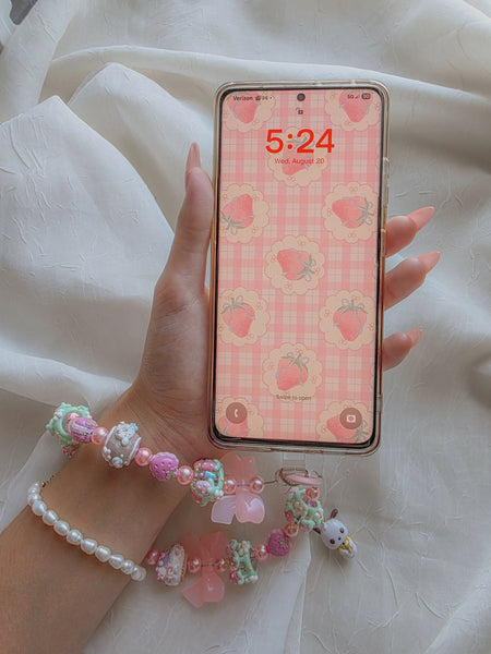 Chunky Pink Pochacco Wristlet + Phone Charm